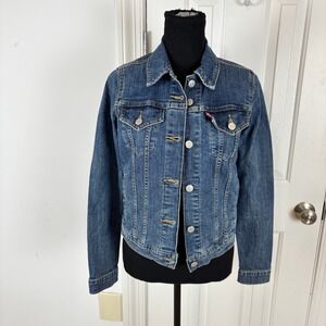 Levi's Red Tab Medium Wash Denim Trucker Jacket Blue Stretch Size S Small